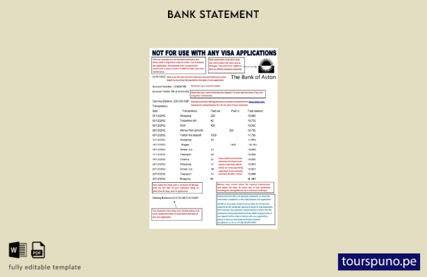 listo para imprimir Reino Unido Plantilla de Word   extracto bancario del Bank o